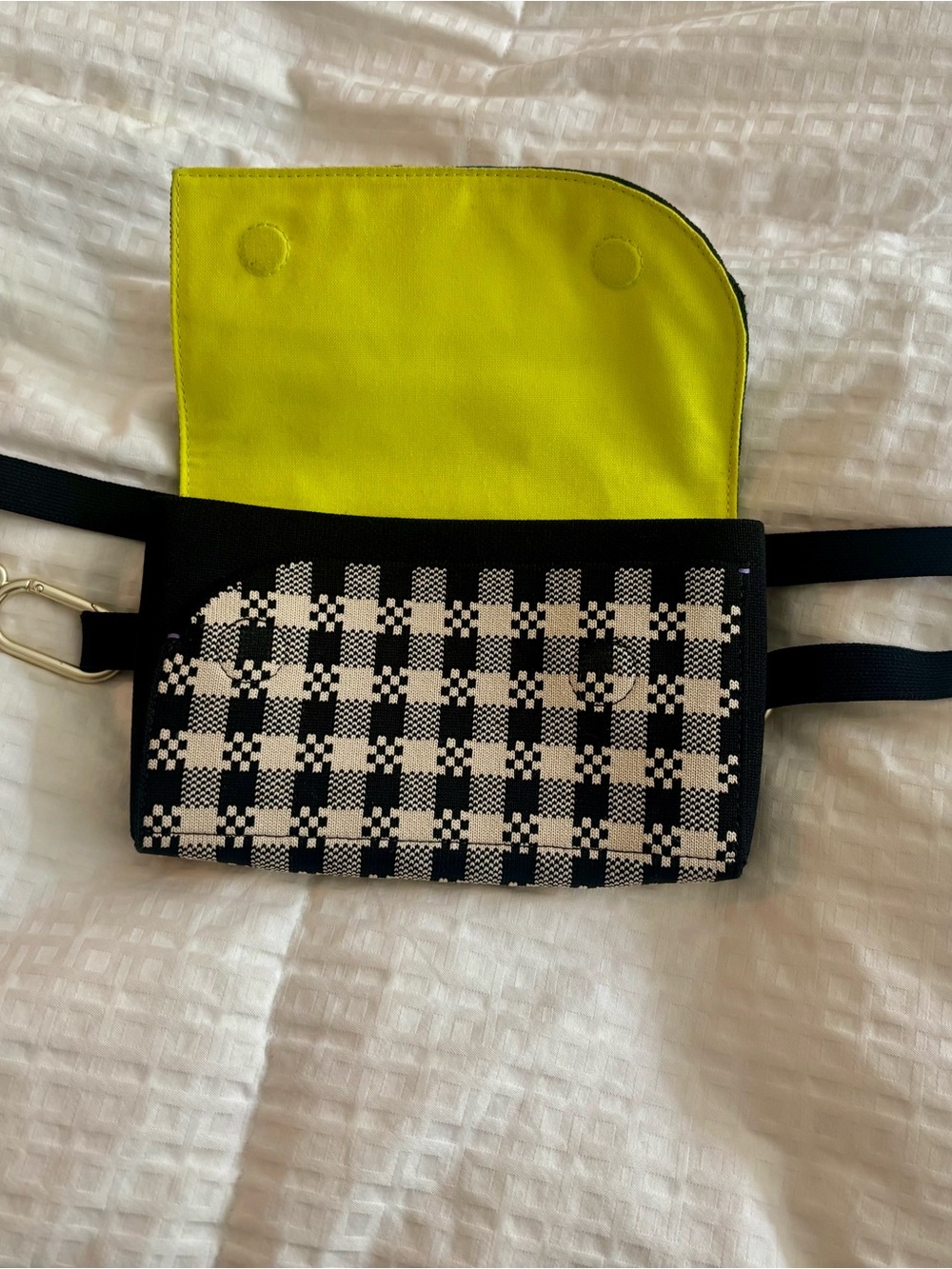 Rothy’s The Belt Bag – Black & Canvas Gingham Crossbody